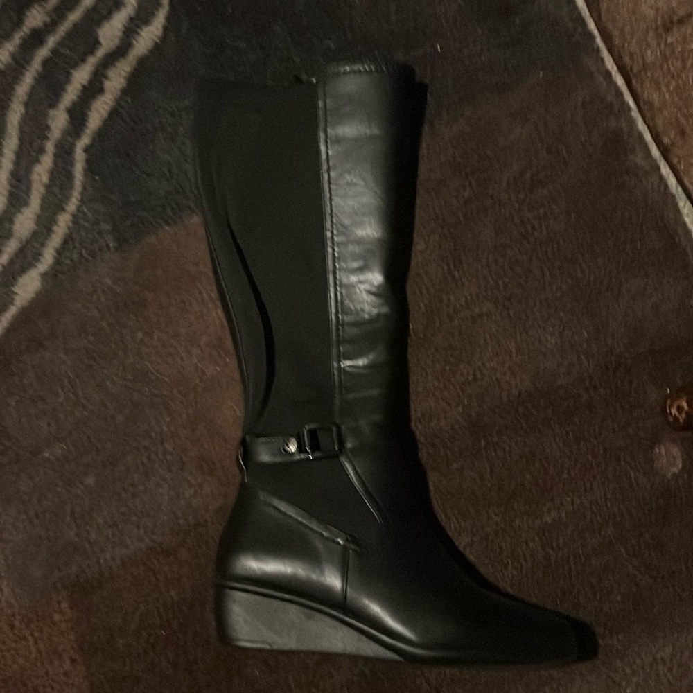 Anne Klein black zip up knee boot